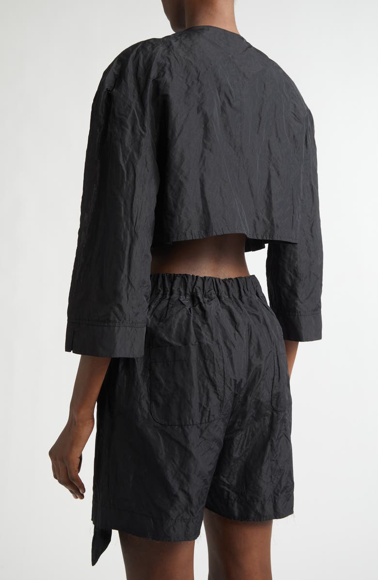 renaissance renaissance Jane Crinkled Metallic Satin Bolero Jacket, Alternate, color, Black