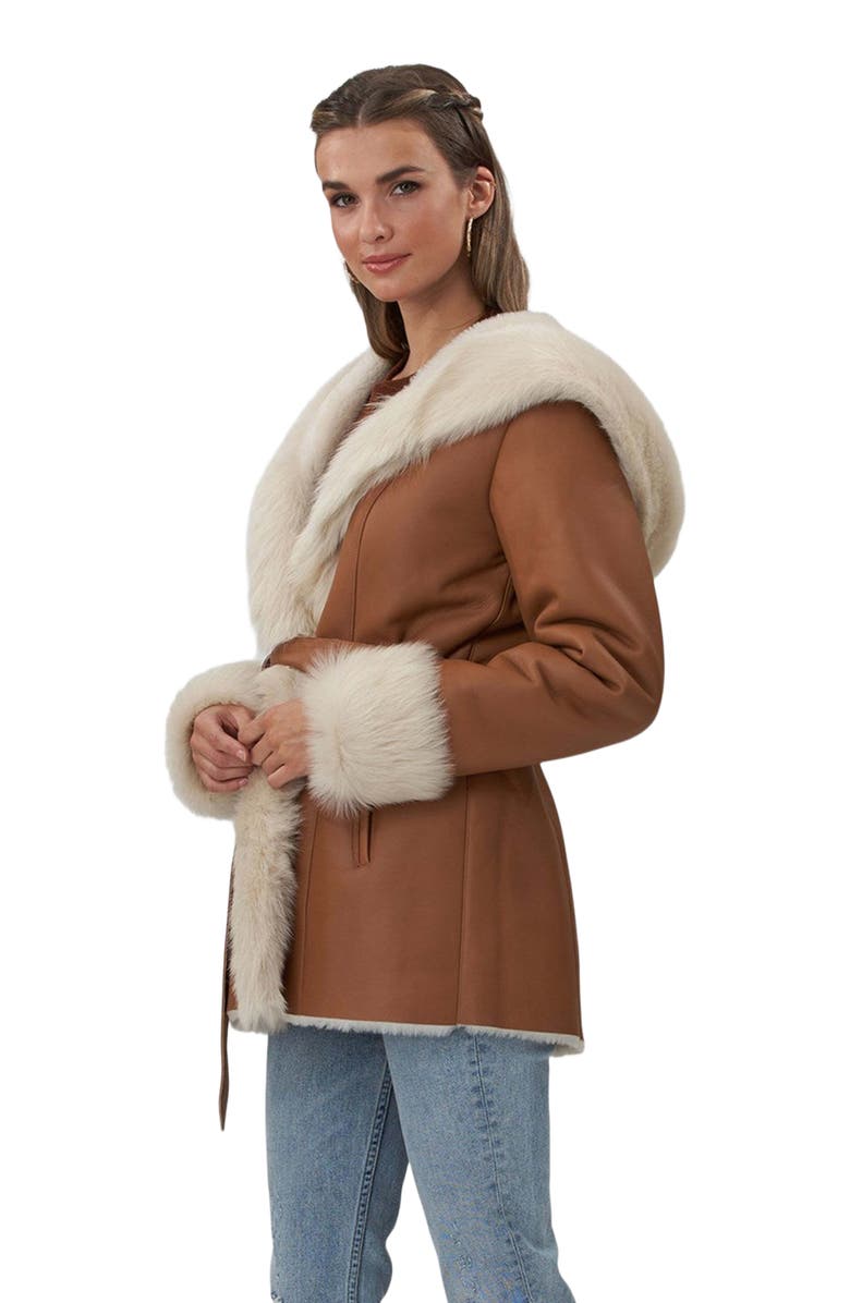 GORSKI Genuine Shearling Jacket With Trim, Alternate, color, Camel/White
