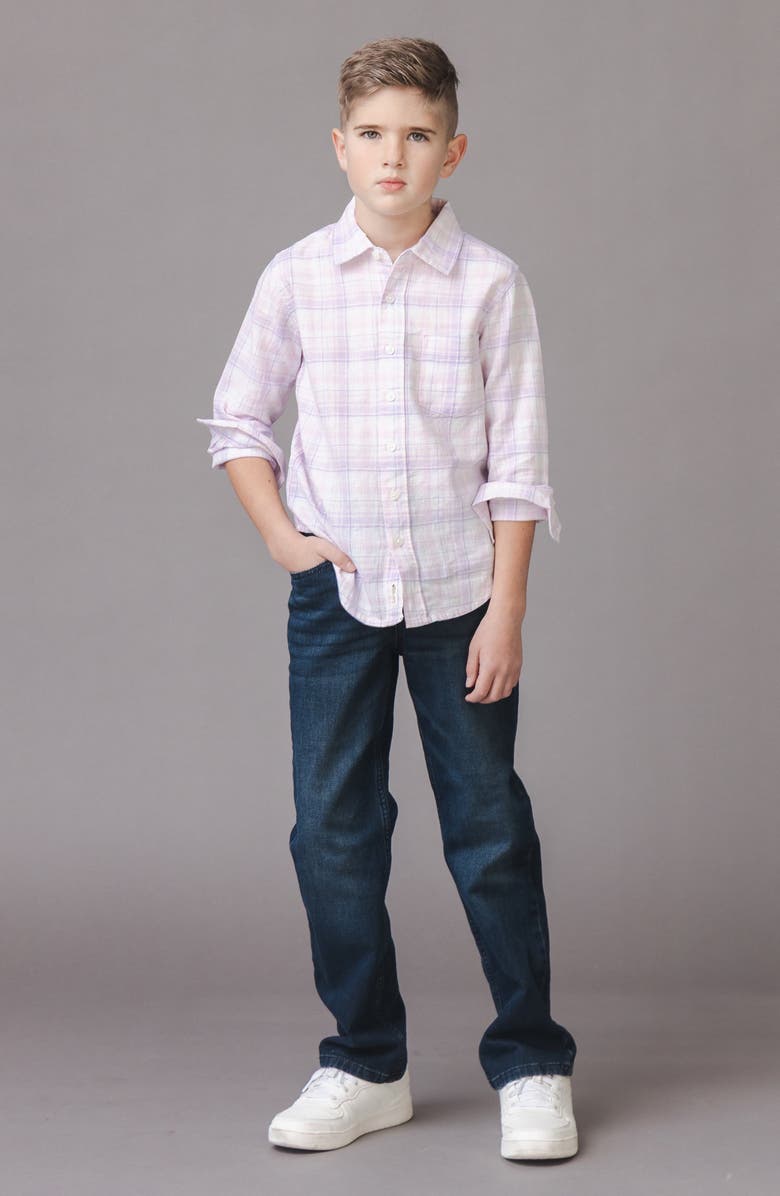 Hope & Henry Kids' Linen Long Sleeve Button Down Shirt, Alternate, color, Monet Plaid