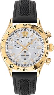 Versace Hellenyium Chronograph Leather Strap Watch, 44mm