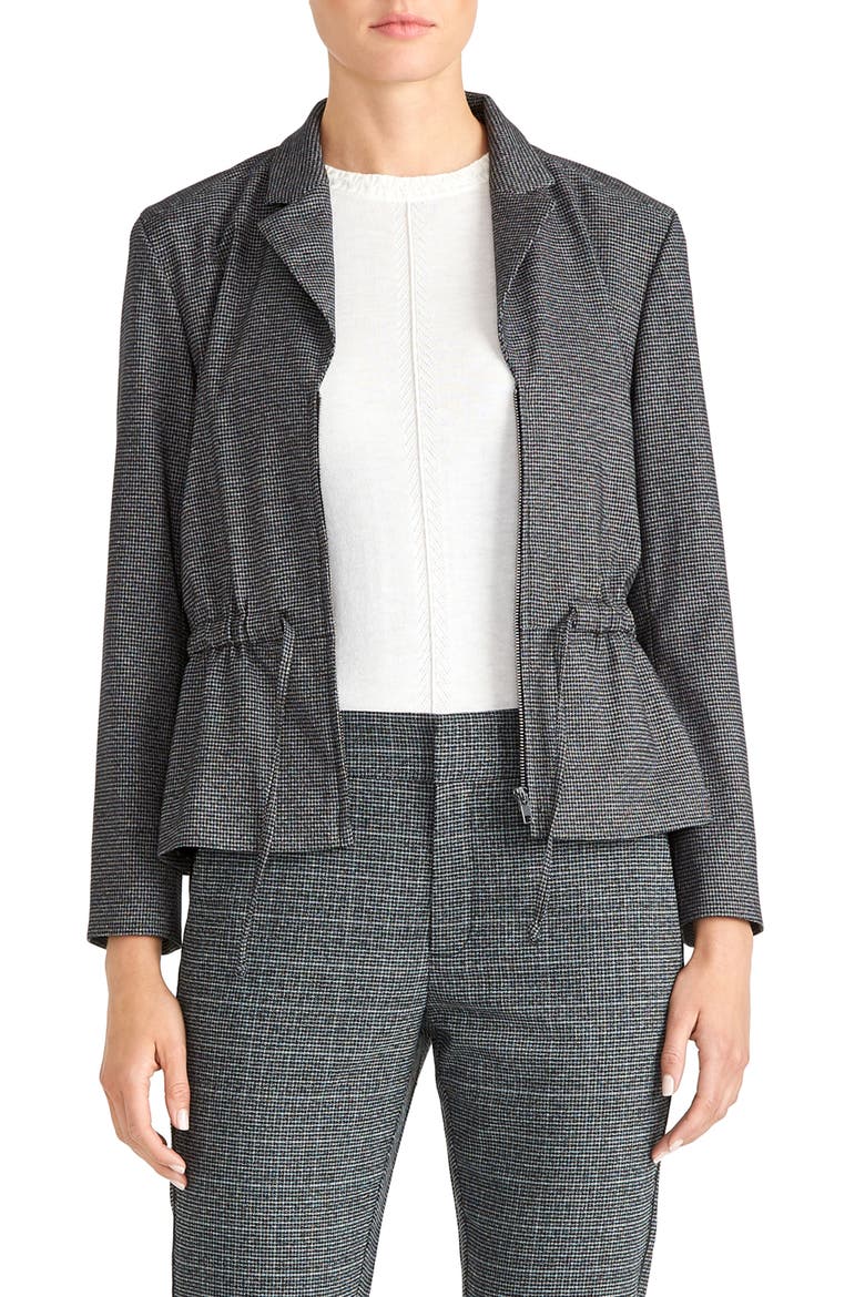 Drawstring Waist Microcheck Jacket, Main, color, CHARCOAL HEATHER GREY