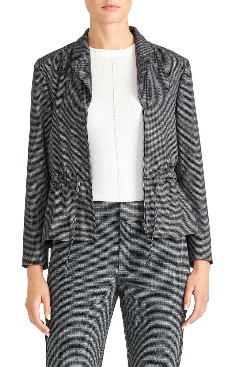 Rachel Roy Collection Drawstring Waist Microcheck Jacket, Main, color, 