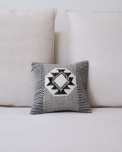 Voz Estrella Striped Edge Pillow Small In Ivory/black