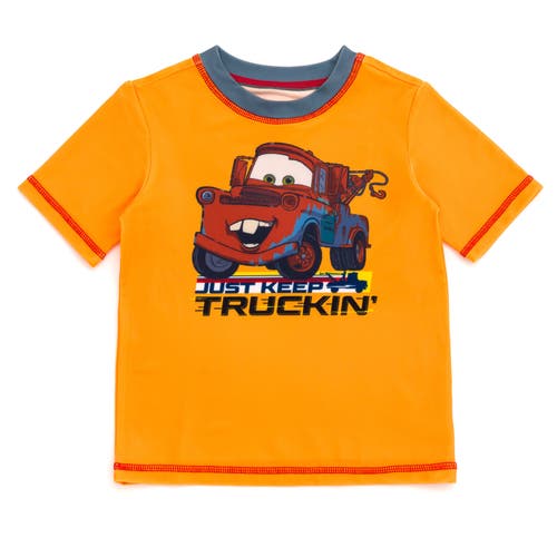 Disney Cars Short Sleeve Rash Guard & Swim Trunks In Multi