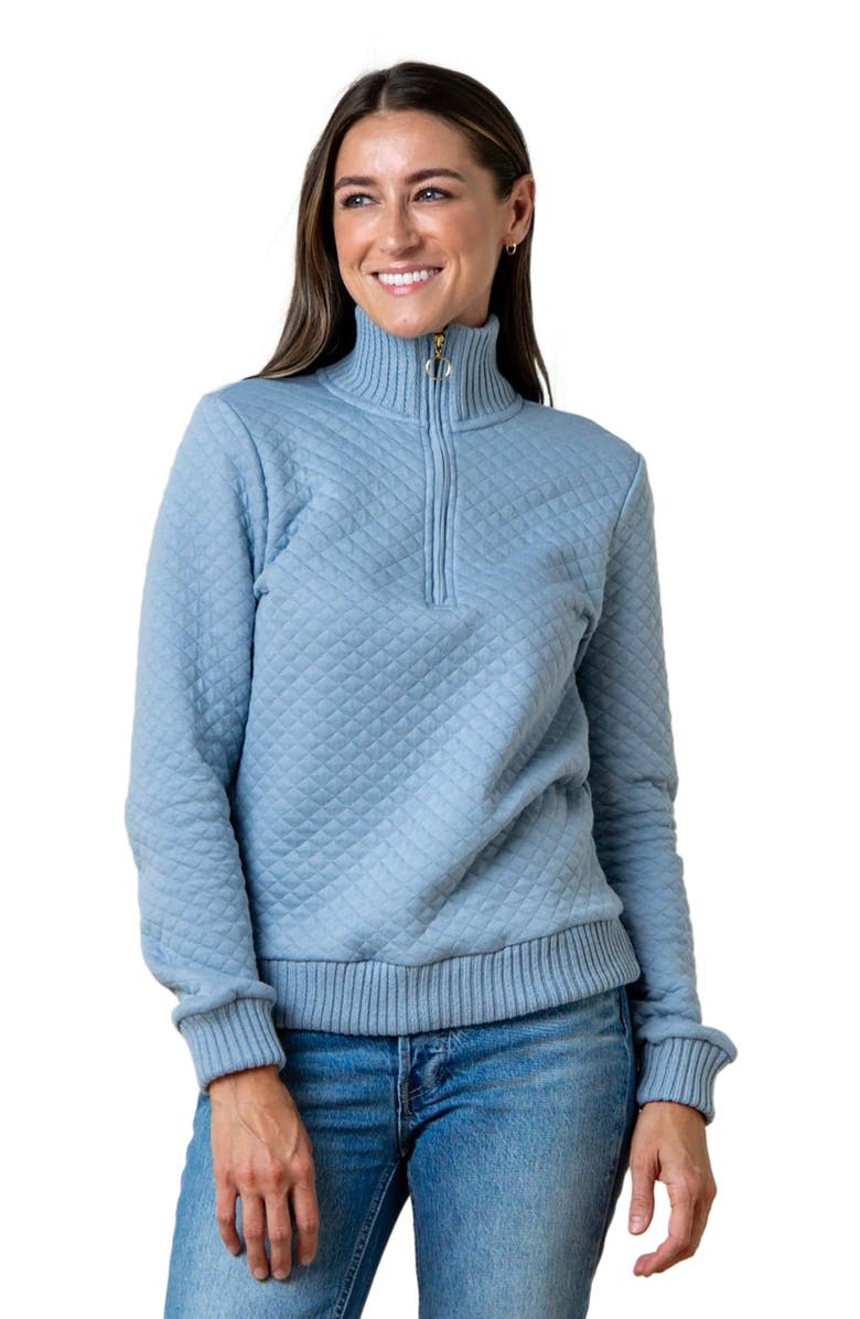 Hope & Henry Women's Quilted Half Zip Pullover, Alternate, color, Dusty Blue Quilted