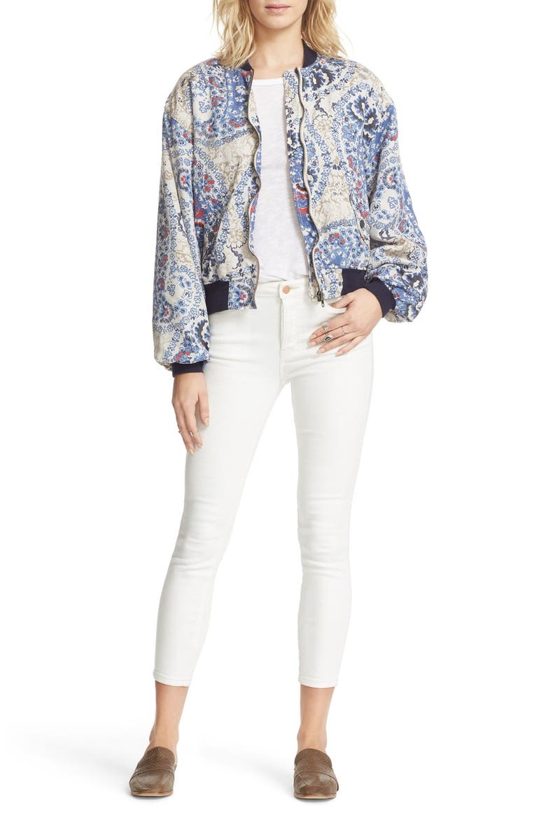 Print Bomber Jacket, Alternate, color, NAVY