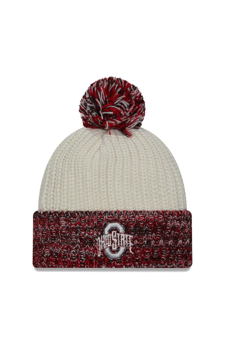 New Era Women's New Era Cream Ohio State Buckeyes Fresh Cuffed Knit Hat with Pom, Main, color,