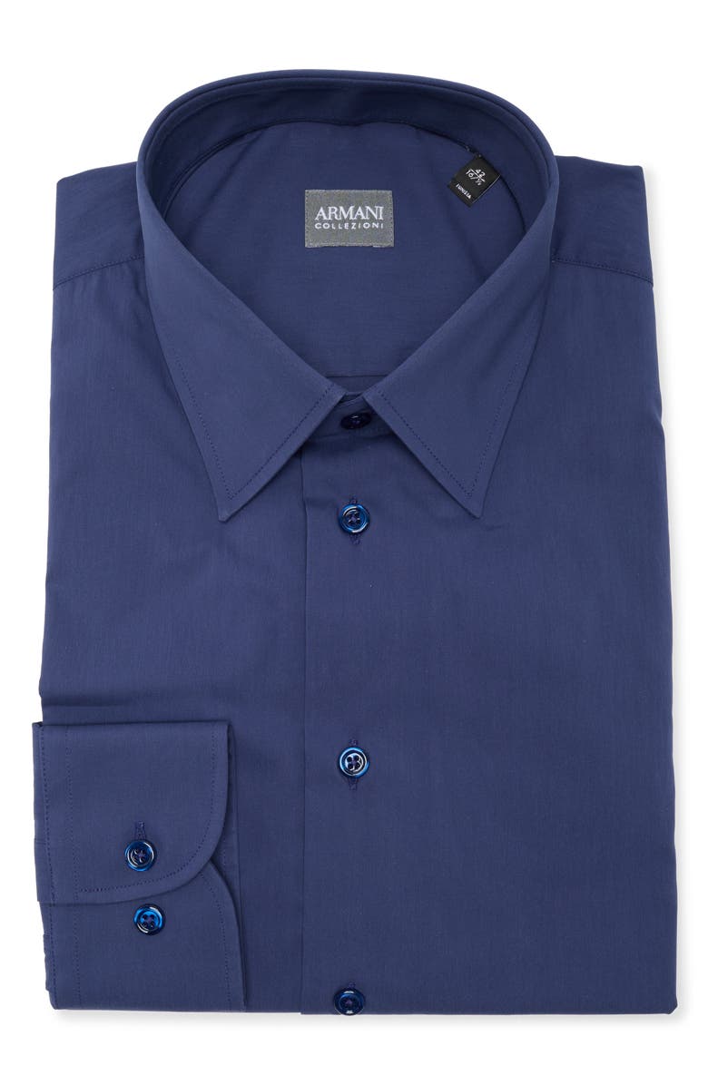 Armani Collezioni Solid Twill Dress Shirt, Alternate, color, Blue