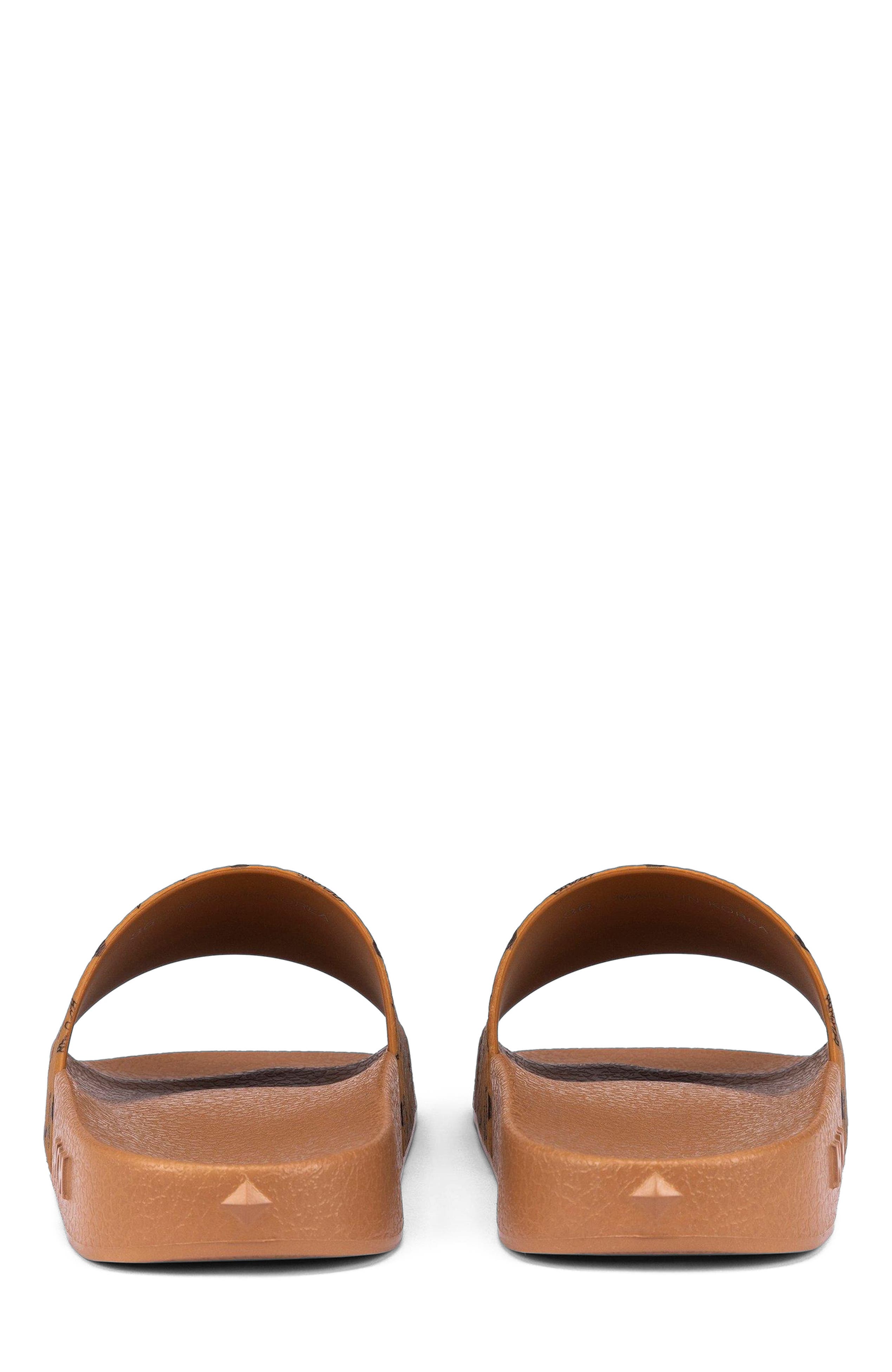 MCM Monogram Print Rubber Slides, Alternate, color, Cognac
