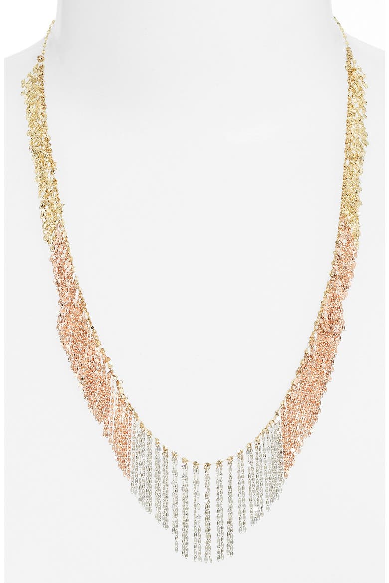 Jewelry 'Nude' Tri-Color Fringe Necklace, Main, color, YELLOW/ ROSE/ WHITE GOLD