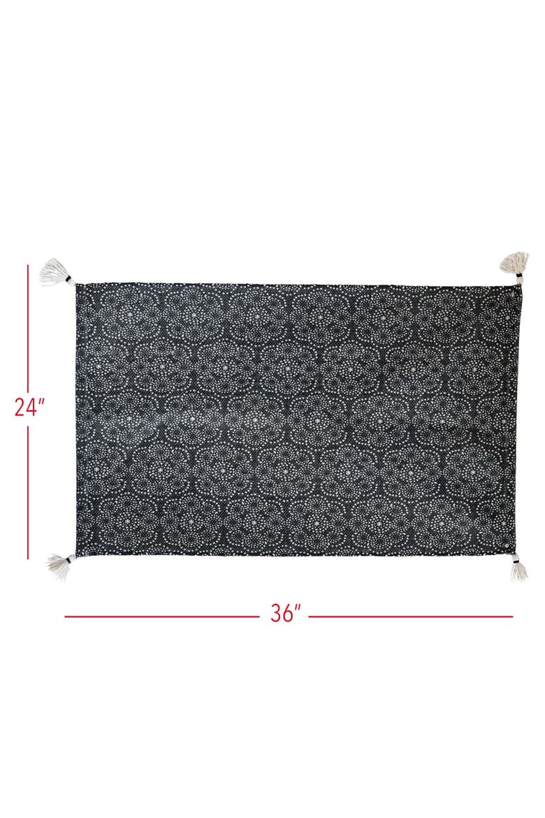 2'x3' Boho Black Abstract Floral Geometric Tassel Rug, Alternate, color, Black