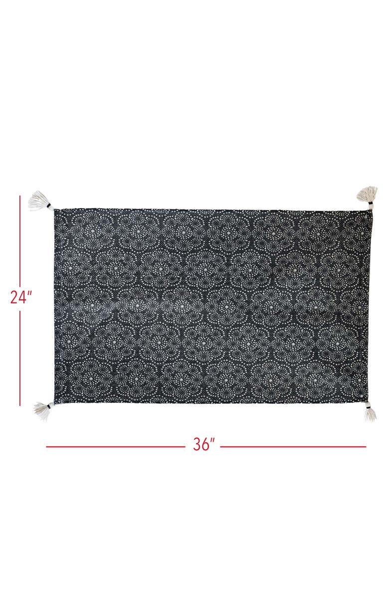 Foreside Home and Garden 2'x3' Boho Black Abstract Floral Geometric Tassel Rug, Alternate, color, Black