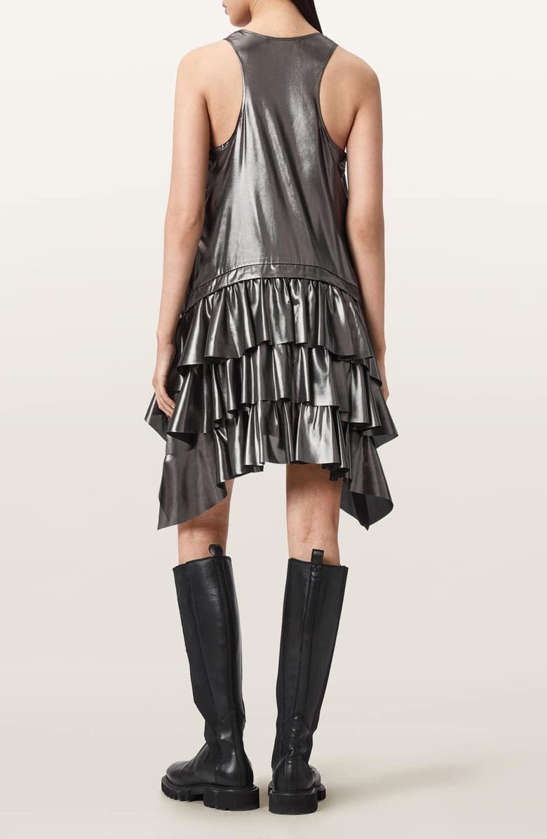 AllSaints Ruffle Racerback Tank Dress, Alternate, color, Metallic Silver