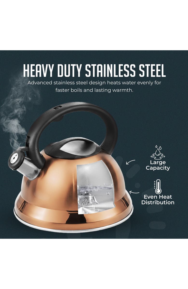 Luminuxe 3 Qt Heavy Duty Stainless Steel Whistling Tea Kettle, Stay Cool Handle & Knob, Alternate, color, Copper