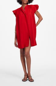 Madewell Flutter Sleeve Button Front Poplin Minidress