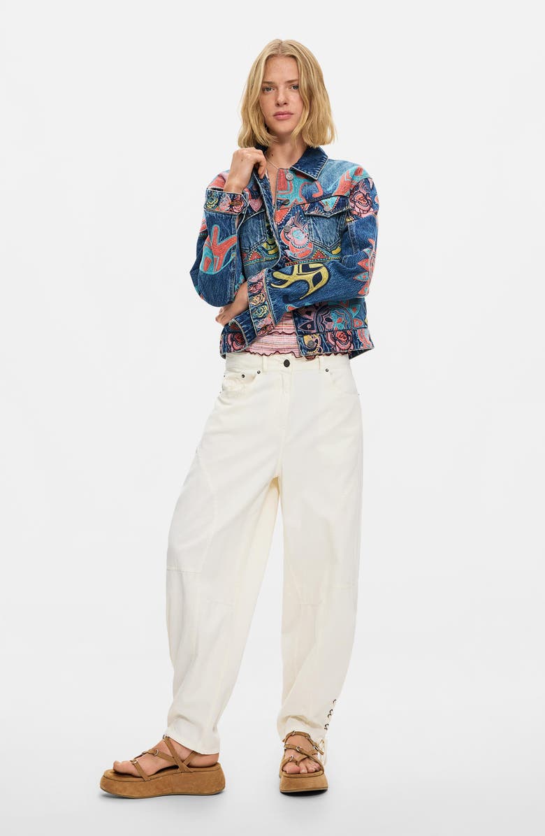 Desigual Embroidered Denim Trucker Jacket, Alternate, color, Medium Blue