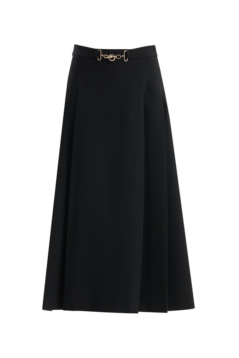 Pleated Skirt with Chain Accessory, Main, color, Black