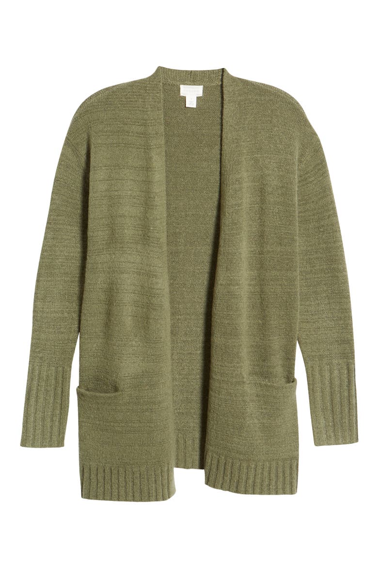 Collarless Open Front Long Cardigan, Alternate, color, GREEN SORREL
