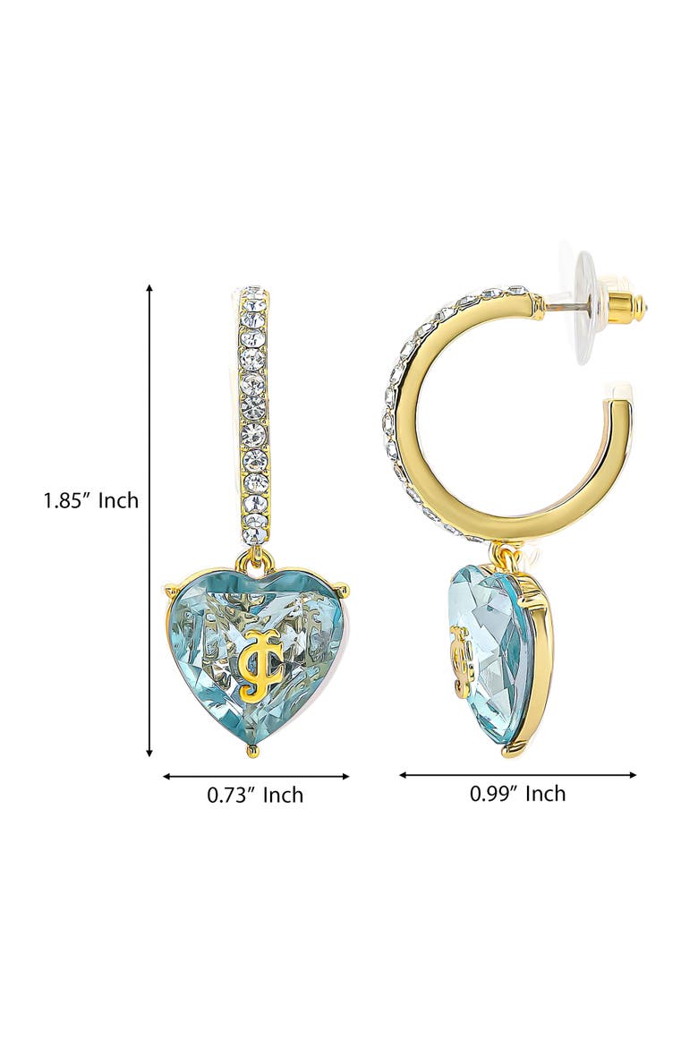 Blue Heart Charm Hoop Earrings for Women, Blue & Clear Stones, Alternate, color, Gold-Tone