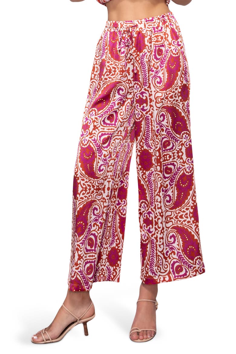 Satin Wide Leg Pants, Main, color, IVORY RED PAISLEY