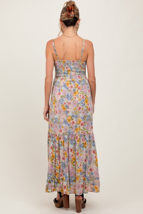 Pinkblush Floral Twist Front Cutout Maxi Dress In Neutral