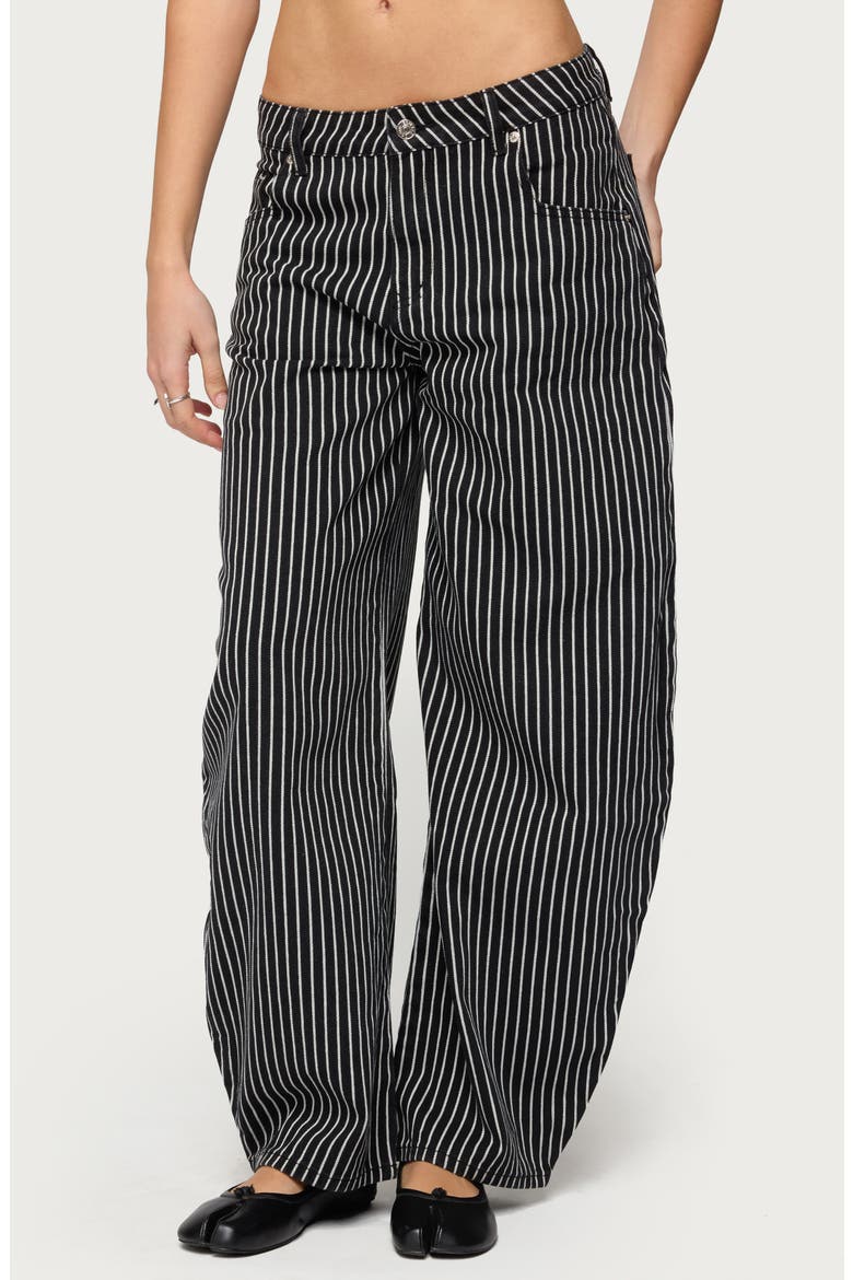 Pinstripe Low Rise Barrel Leg Jeans, Main, color, BLACK-AND-WHITE
