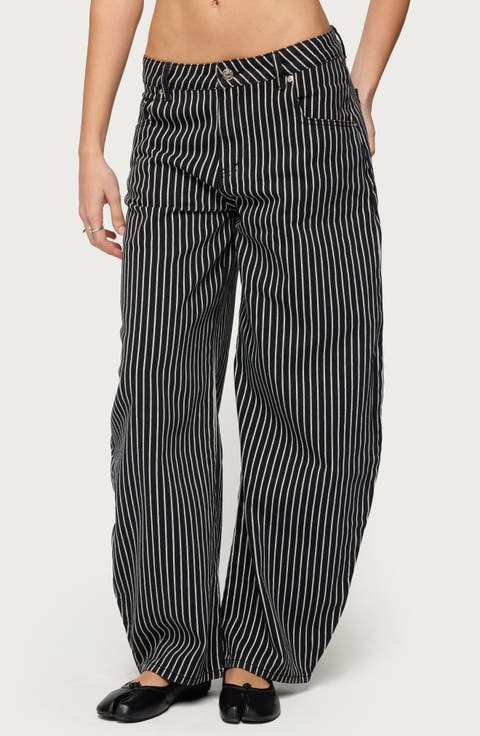 Pinstripe Low Rise Barrel Leg Jeans