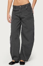 EDIKTED Pinstripe Low Rise Barrel Leg Jeans