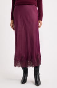 Nordstrom Lace Trim Satin Bias Midi Skirt
