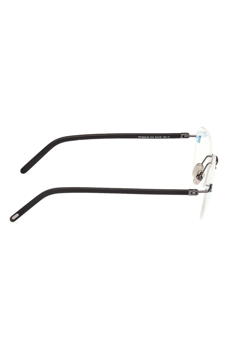 TOM FORD 54mm Rectangular Blue Light Blocking Optical Glasses, Alternate, color, Ruthenium Black / T Logo