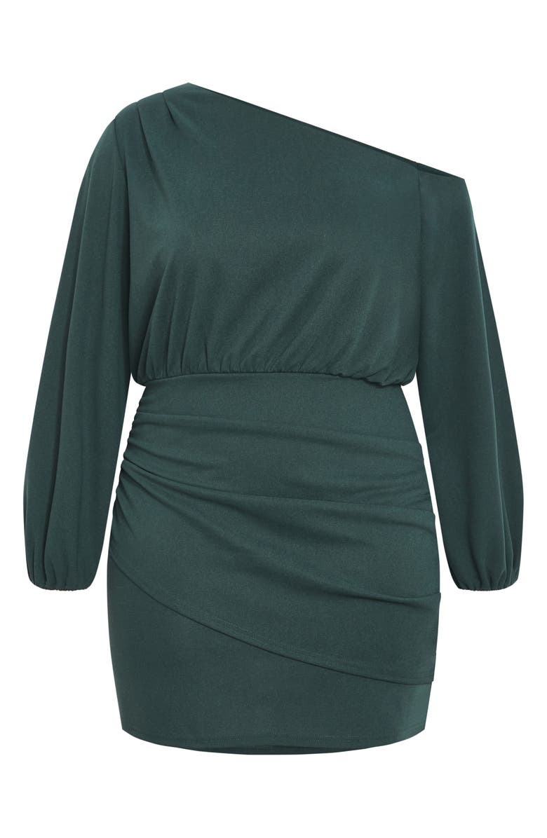 City Chic Alysia One-Shoulder Long Sleeve Minidress, Alternate, color, Forest