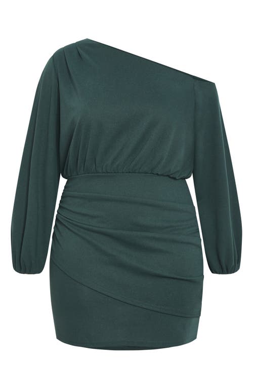 City Chic Alysia One-shoulder Long Sleeve Minidress In Green