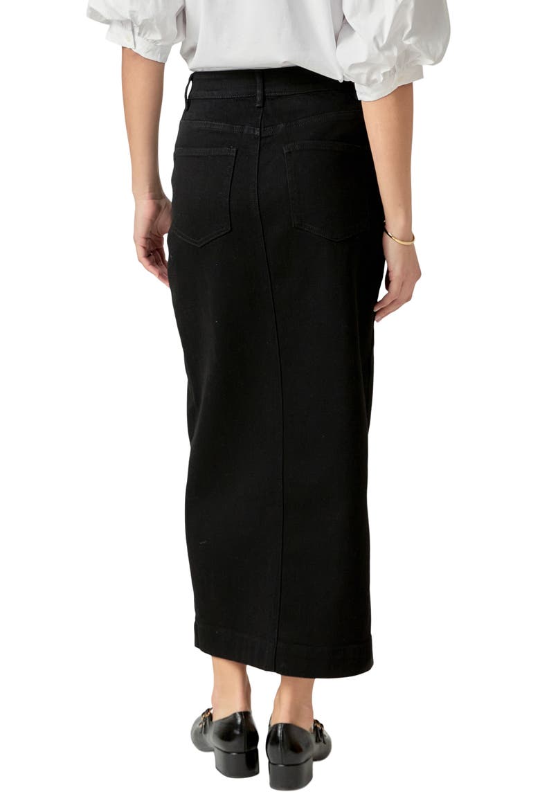 Exposed Button Fly Denim Midi Skirt, Alternate, color, BLACK DENIM