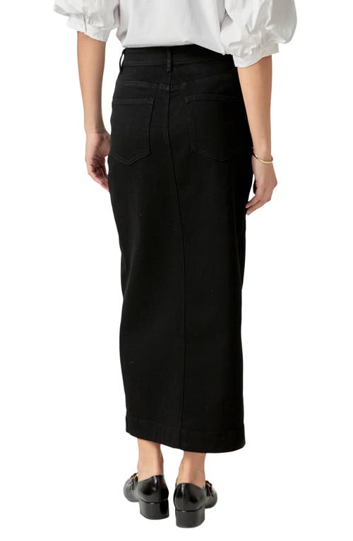 English Factory Exposed Button Fly Denim Midi Skirt In Black Denim