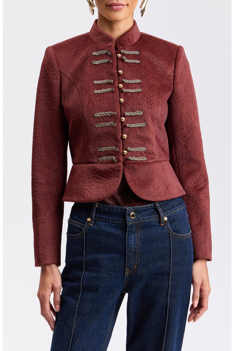Mandarin Collar Peplum Jacket, Main, color, BURGUNDY