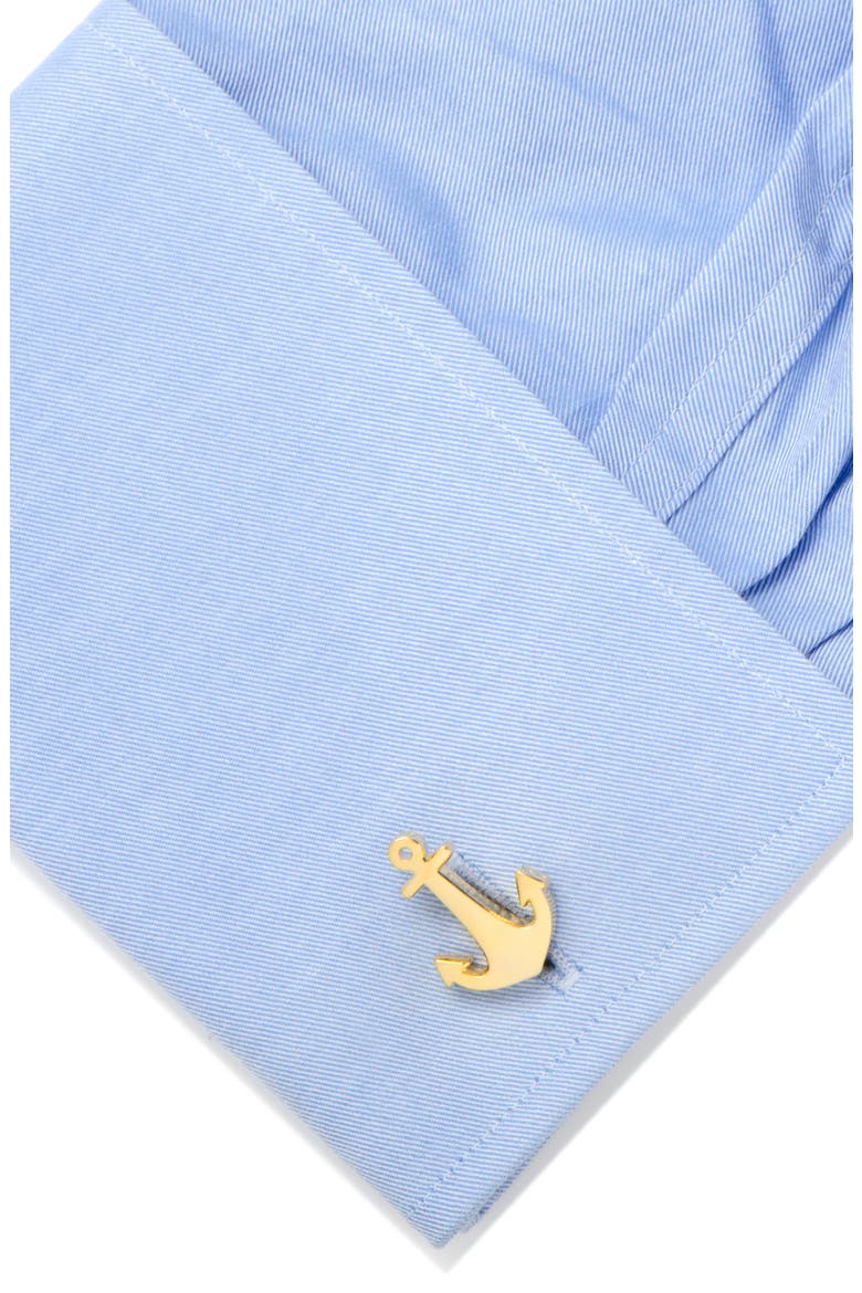 Gold Anchor Cuff Links, Alternate, color, GOLD