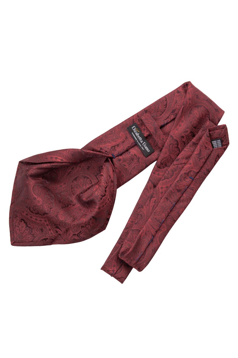 Vienna - Extra Long Silk Jacquard Tie for Men, Alternate, color, Burgundy