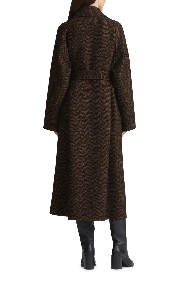 Lafayette 148 New York Wide Lapel Alpaca & Wool Blend Herringbone Wrap Coat, Alternate, color, Black/ Brown Multi
