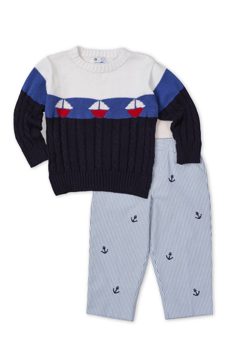 Stripe Fake Fly Pants With Anchors, Alternate, color, Blue Seersucker