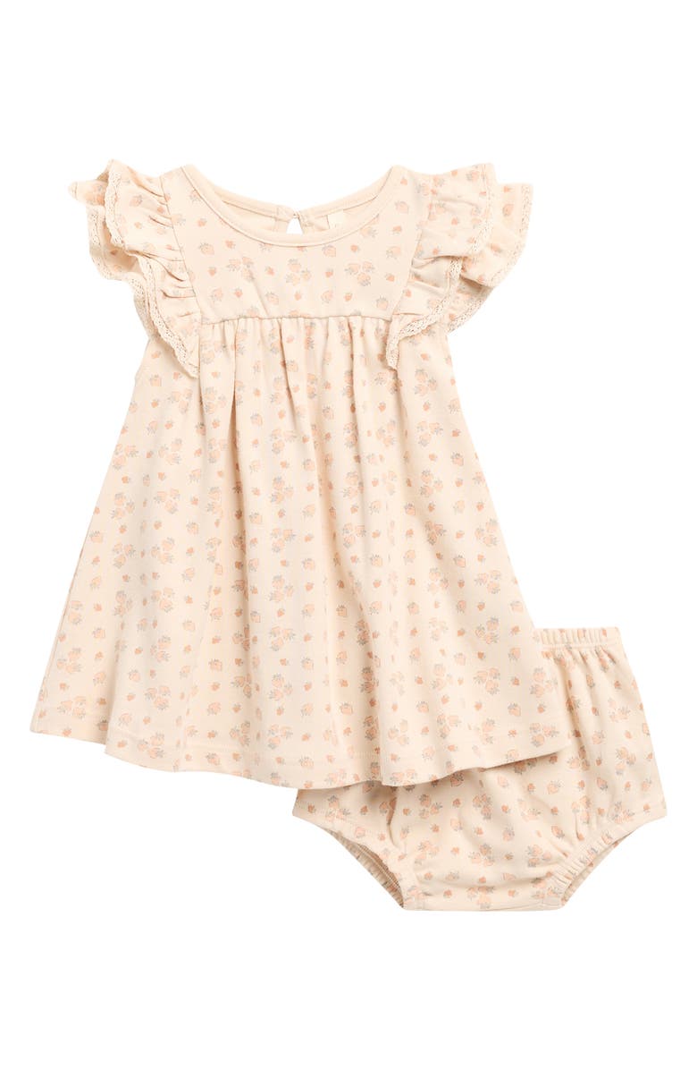 QUINCY MAE Lace Trim Ruffle Organic Cotton Dress with Bloomers, Main, color, Ecru