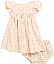 QUINCY MAE Lace Trim Ruffle Organic Cotton Dress with Bloomers