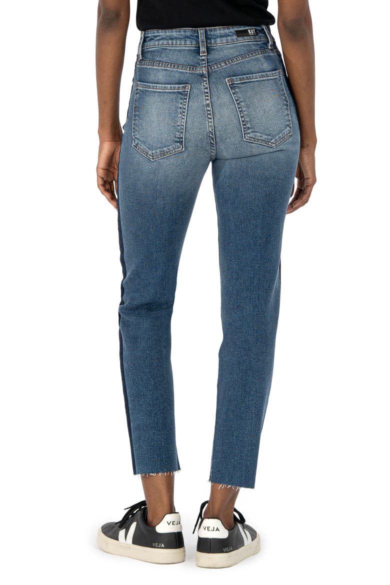 Elizabeth Fab Ab Side Stripe High Waist Raw Hem Straight Leg Jeans, Alternate, color, DESIGNER