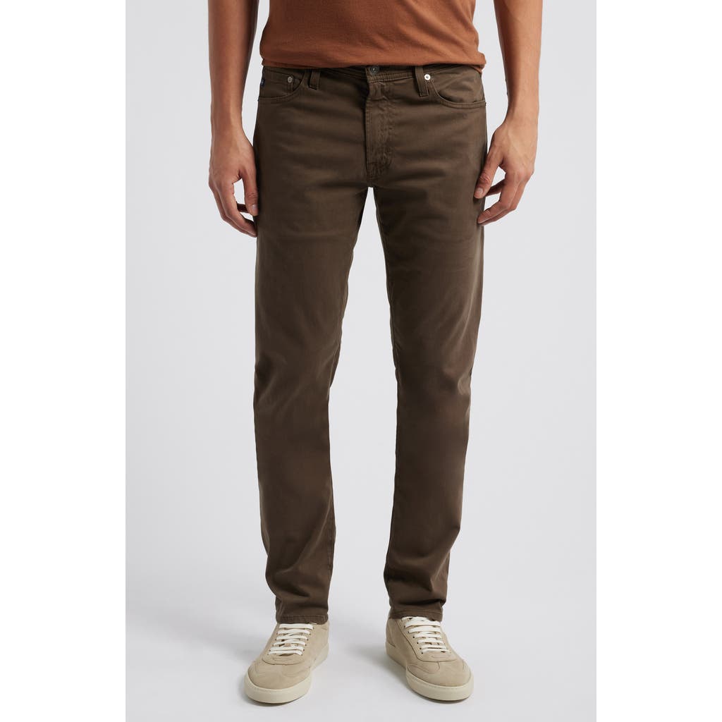 Ag Everett Sueded Stretch Sateen Slim Straight Leg Pants In Brown