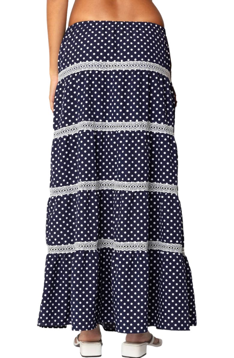 EDIKTED Polka Dot Tiered Maxi Skirt, Alternate, color, Navy