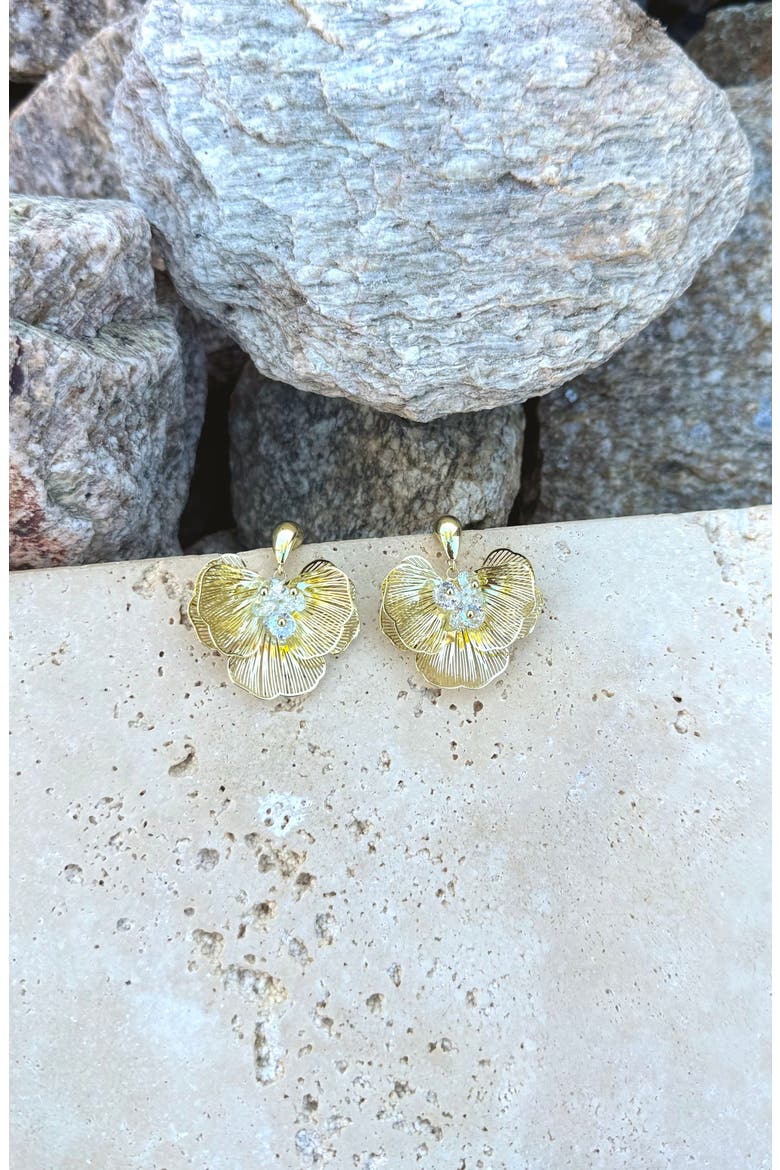 14K Gold Plated Crystal Flower Drop Earrings, Alternate, color, GOLD