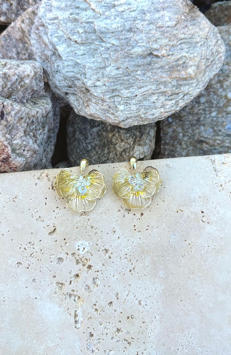 Adornia 14K Gold Plated Crystal Flower Drop Earrings, Alternate, color,