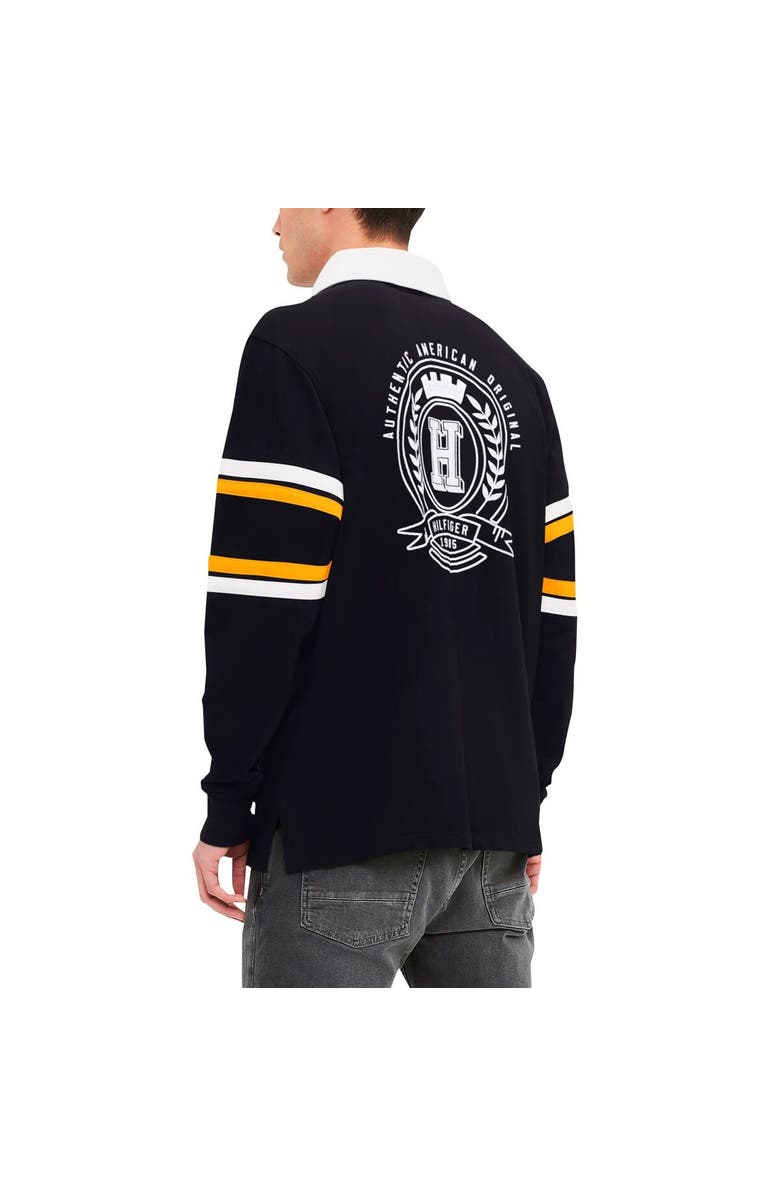 Tommy Hilfiger Men's Tommy Hilfiger Black Pittsburgh Steelers Cory Varsity Rugby Long Sleeve T-Shirt, Alternate, color,