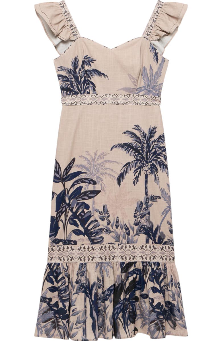 MINT VELVET Palm Print Column Midi Dress, Alternate, color, Blue