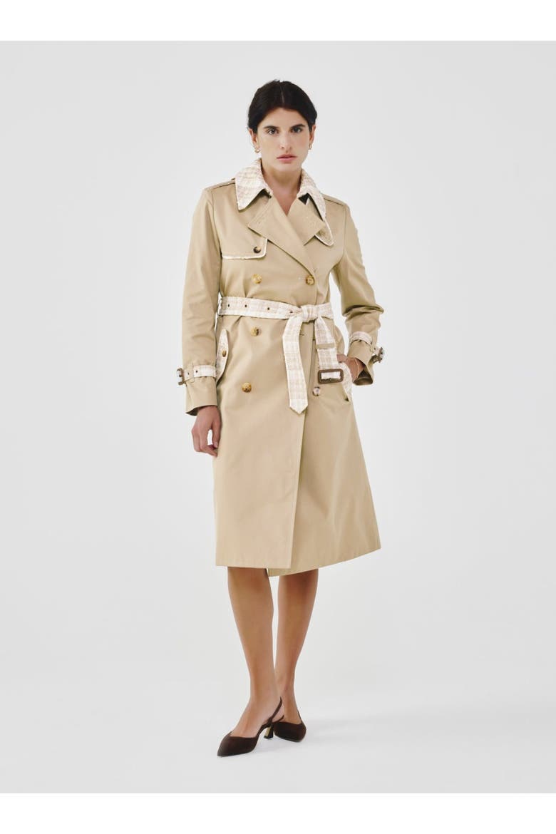 Twill & Tweed Contrast Trench, Main, color, Beige
