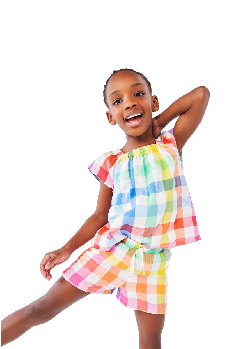 Primary Kids Beach Short In Rainbow Gingham, Alternate, color,